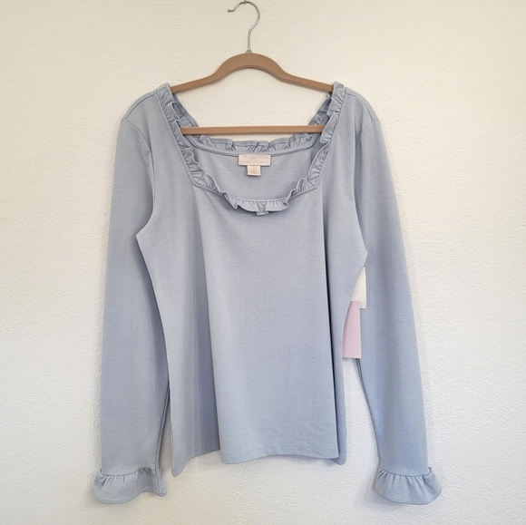 Rachel Parcell Tops - Rachel Parcell NWT Baby Blue Ruffle Long Sleeve Top XL